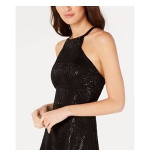 Black sparkle night out dress halter cut size10